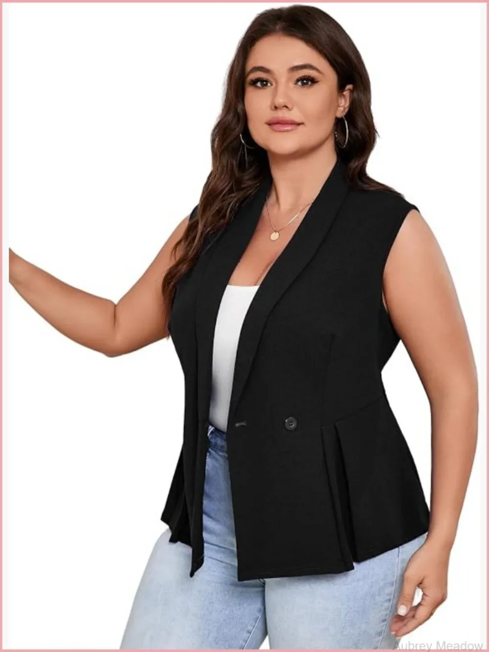 Plus Size Sleeveless Blazer Vest Business Casual Shawl Lapel Peplum